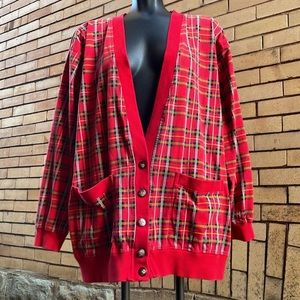 Vintage Y2K ELISABETH by Liz Claiborne Red Plaid Cotton Cardigan Sweater Size 2X